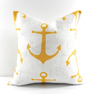 Yellow  Pillow Cover. Anchor  Sham Pillow case. Yellow and white.  Anchor Cushion cover. All sizes. Select your size.