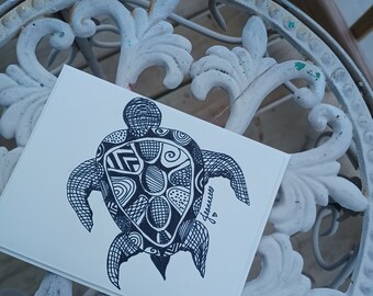 Hand Drawn Zentangle Cream Turtle Greeting Card