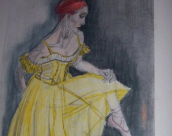 Art Print-Ballet Yellow Daffodil Dancer Pastel Print/Dance