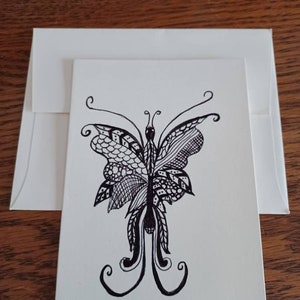 Hand Drawn Zentangle Butterfly Cream Greeting Card