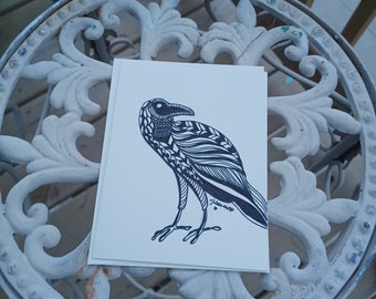 Hand Drawn Zentangle Cream Crow Greeting Card