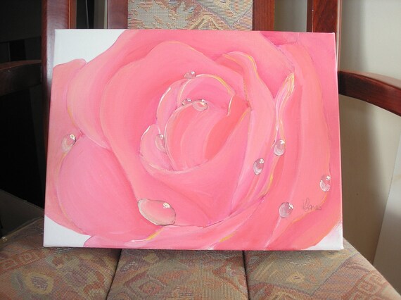 Pink Rose painting, Rose art,  original artwork, Mother's Day gift, UK artist, acrylic on canvas, gift for a lady, pink, floral, Birthday