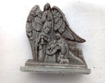 Handmade Glass Nativity Scene Ornament: Holy Family with Angel