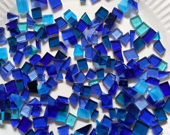 Blue Stained Glass Mosaic Tiles: Random Shapes, Craft Supplies (100g)