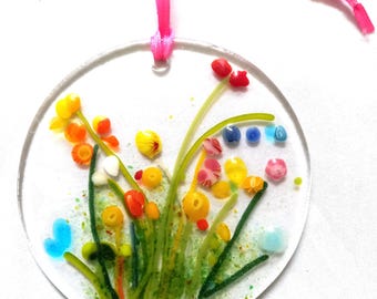 Fused Glass Flower Suncatcher: Handmade Wildflower Window Decoration