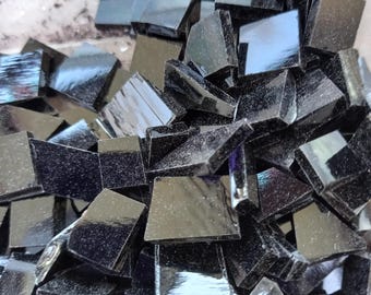 Black Stained Glass Tiles, Random Shape Mosaic Craft Pieces (100g)