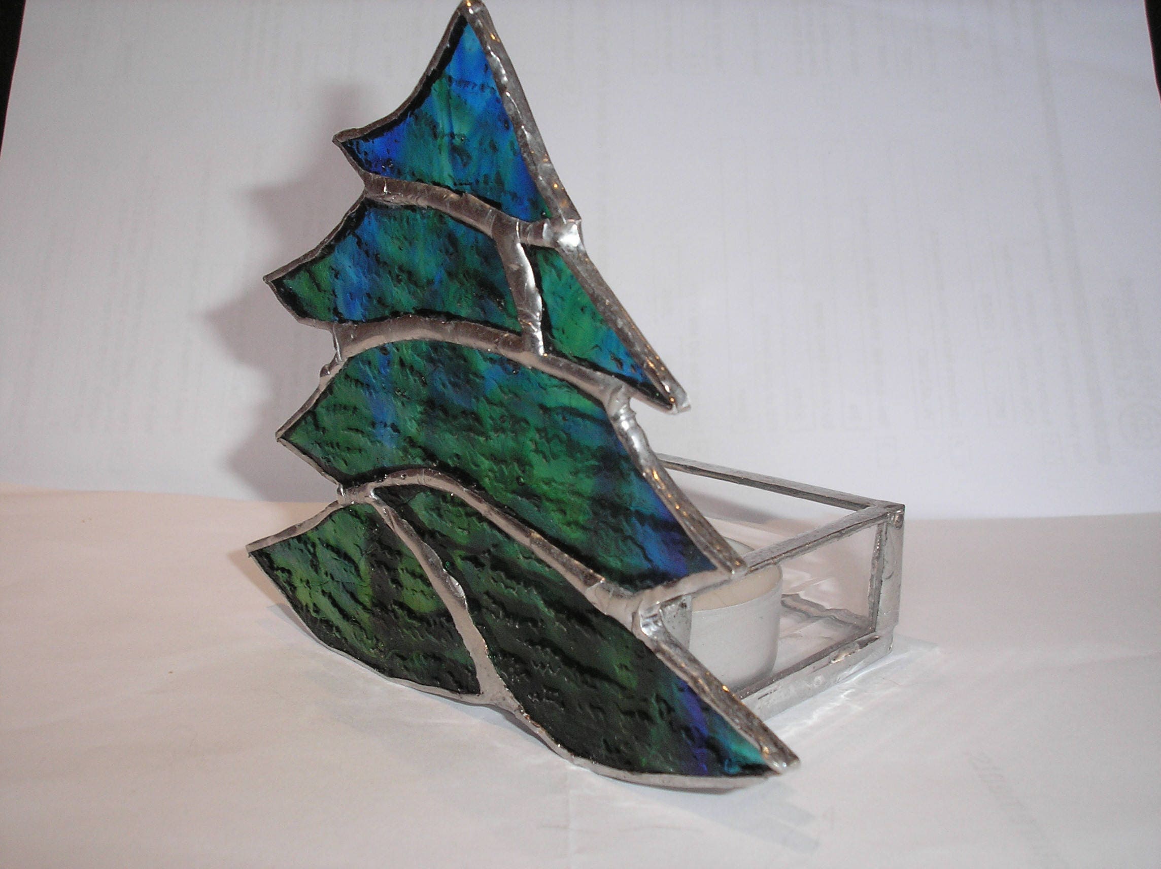 Stained glass tree candle holder Christmas decoration Etsy