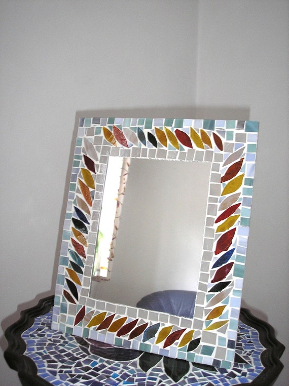A Stained Glass Mosaic Mirror Free Standing Handmade In The Uk Leaf Decoration Brightly Coloured Birthday Gift Dressing Table