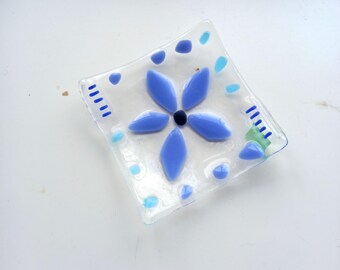 Floral Fused Glass Trinket Dish: Handmade Artisan Gift