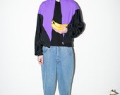 black violet colorblock sports jacket. zip up activewear. vintage windbreaker. festival tracksuit jacket. size M. 1990s. unisex