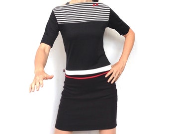 LISA jersey dress, navy, black, white, red, comfortable, RotYve