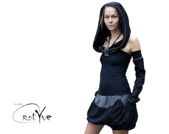 The Black hooded balloon skirt with pocket hood wave Gothic Gothic cuffs