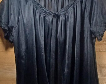 Robe Lorraine taille moyenne pour femmes, noir transparent, transparent à un bouton, vintage des années 1960, 100 % nylon, ouvert sur le devant