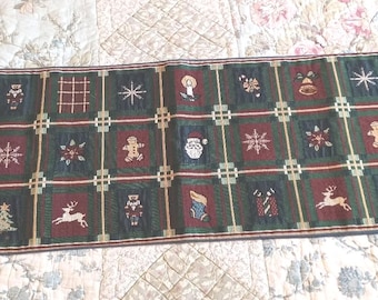 Vintage 1980's Christmas Holiday Table Runner Deer Tree Candle Cookies Candy Cane Theme -K-