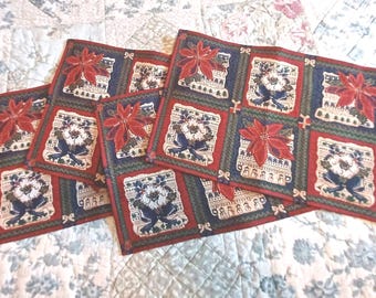 Four "4" Vintage 1980's Christmas Holiday Placemats Table Linen -K-