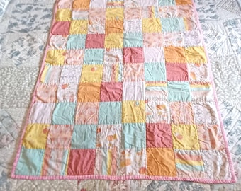 Vintage 1990's Baby Patchwork Quilt Soft Crib Blanket Pastel Handmade Stitched -K-