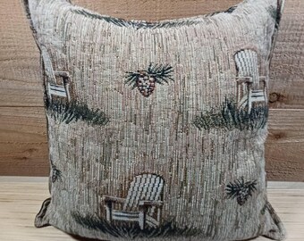 Coussin vintage parfumé pin des Adirondacks avec chaise et pommes de pin -A-