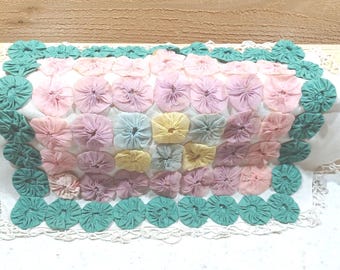 Tapete de patchwork estilo yo-yo de los años 40, estilo vintage, que podría convertirse en una almohada - F