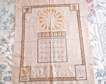 Vintage 1970's Cross Stitch Needs to Be Finished Calendar Sun Seasons with Embroidery 26" x 20 1/2" -K-