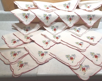 Twenty-Three "23" Matching Vintage 1960's Cotton Table Napkins for Holidays Christmas Never Used -K-