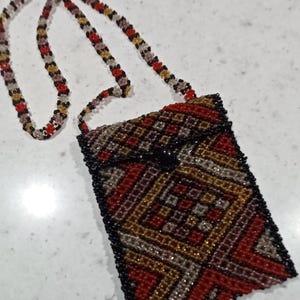 1970&#39;s Vintage Small Beaded Shoulder Bag in Black Red Yellow Purple and White with Front Closure and FREE SHIPPING