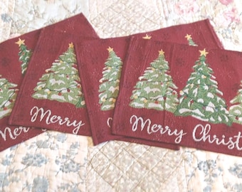 Vintage 1980's Merry Christmas Placemats with Trees and Light with Star on Top -K-