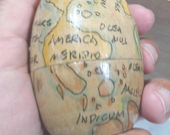 Vintage 1960's Wooden Egg Shaped Nesting Set Hand Painted Folk Art Five Pieces of the World - F