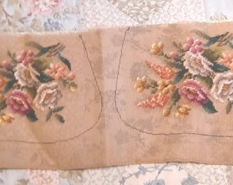 Dos fundas florales vintage de los años 50 para asiento o taburete, hechas a mano con punto de aguja - F