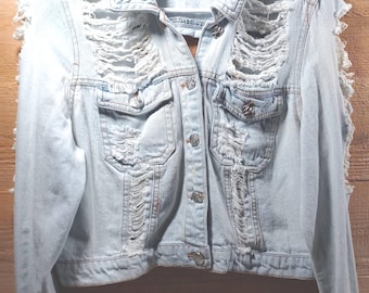 Chaqueta vaquera vintage de los años 70, talla grande, con efecto desgastado. Medidas en la descripción: F