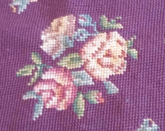 Funda de taburete o silla vintage de los años 30 con bordado a punto de aguja, color burdeos con estampado floral -F