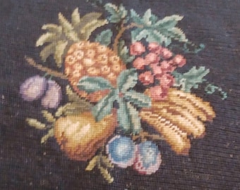 Tapiz negro vintage de los años 20 con asiento de frutas para silla o para hacer una almohada hecha a mano - F