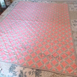 Vintage Cambria Pottery Barn Kid's Blanket Dark Peach & Gray with Gray Reversible Back
