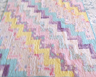 Vintage 1980's Patchwork Handmade Stitched Baby Quilt Blanket Coverup for Crib -K-