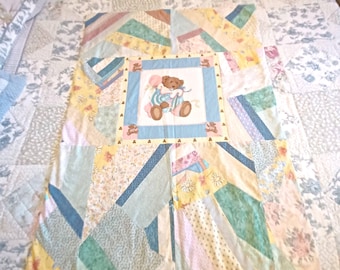 Patchwork Quilt Baby Bed Crib Pastels Vintage 1980's Cotton -I-