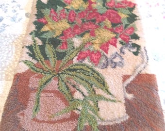 Vintage 1970's Skill Craft Latch Hook Hooked Rug Kit Finished Piece Handmade as Rug or Wall Hanging -I-