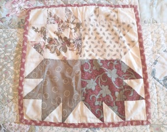 Funda de almohada vintage de los años 80 con diseño de patchwork de hoja de arce dividida en tonos tierra, 30 x 30 cm (12" x 12") - F