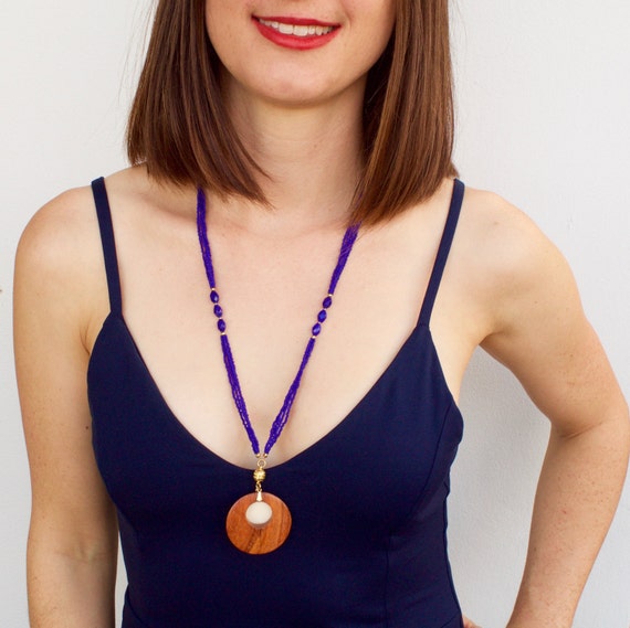 Interchangeable Lanyard Necklace Vintage Navy Blue Seed Bead