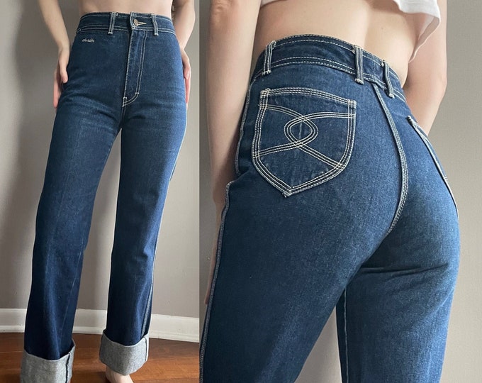 80s French Denim Jeans Chardón // 70s Paris High Waist Dark Wash ...