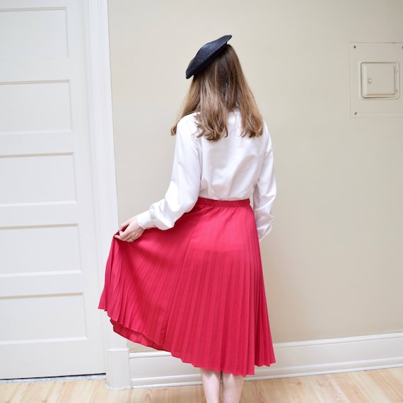 70s Berry Pink Pleated Skirt // Minimal A Line Pr… - image 3