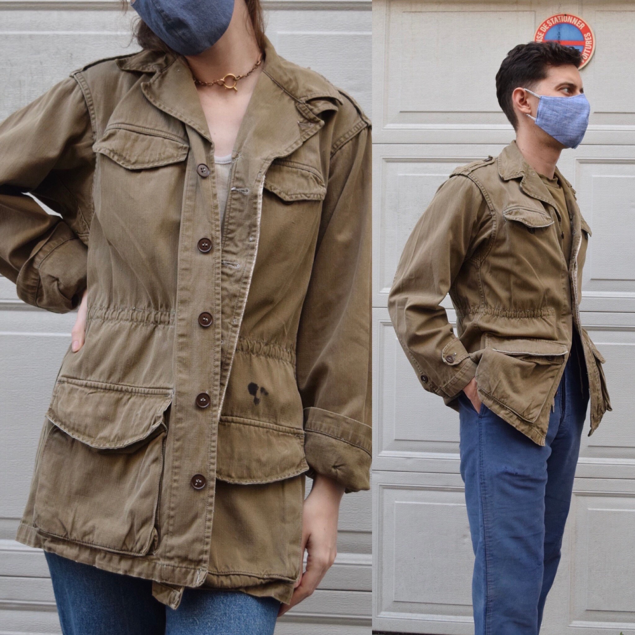 ジャケット・アウター 40S 50S VINTAGE FRENCH ARMY M-47 JACKET 40s French M47 Jacket // Brown Herringbone Cotton // S M - Etsy