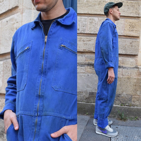 70s French Workwear Blue Jumpsuit // Cotton Bleu d