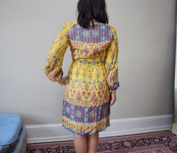 60s 70s Tinsel Turtleneck Poet Sleeve Party Dress… - image 4