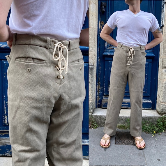 Midcentury French Drawstring Hunting Trousers Cor… - image 1