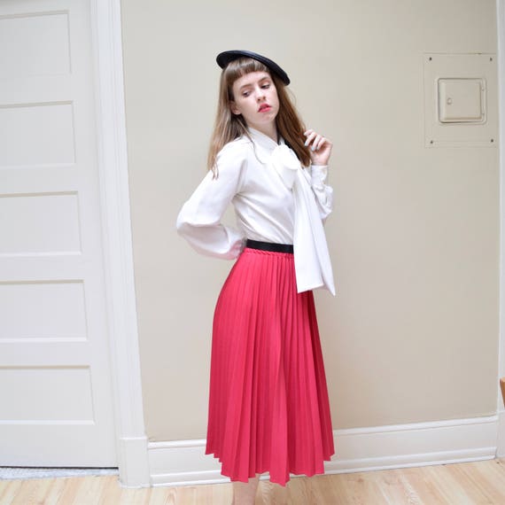 70s Berry Pink Pleated Skirt // Minimal A Line Pr… - image 2