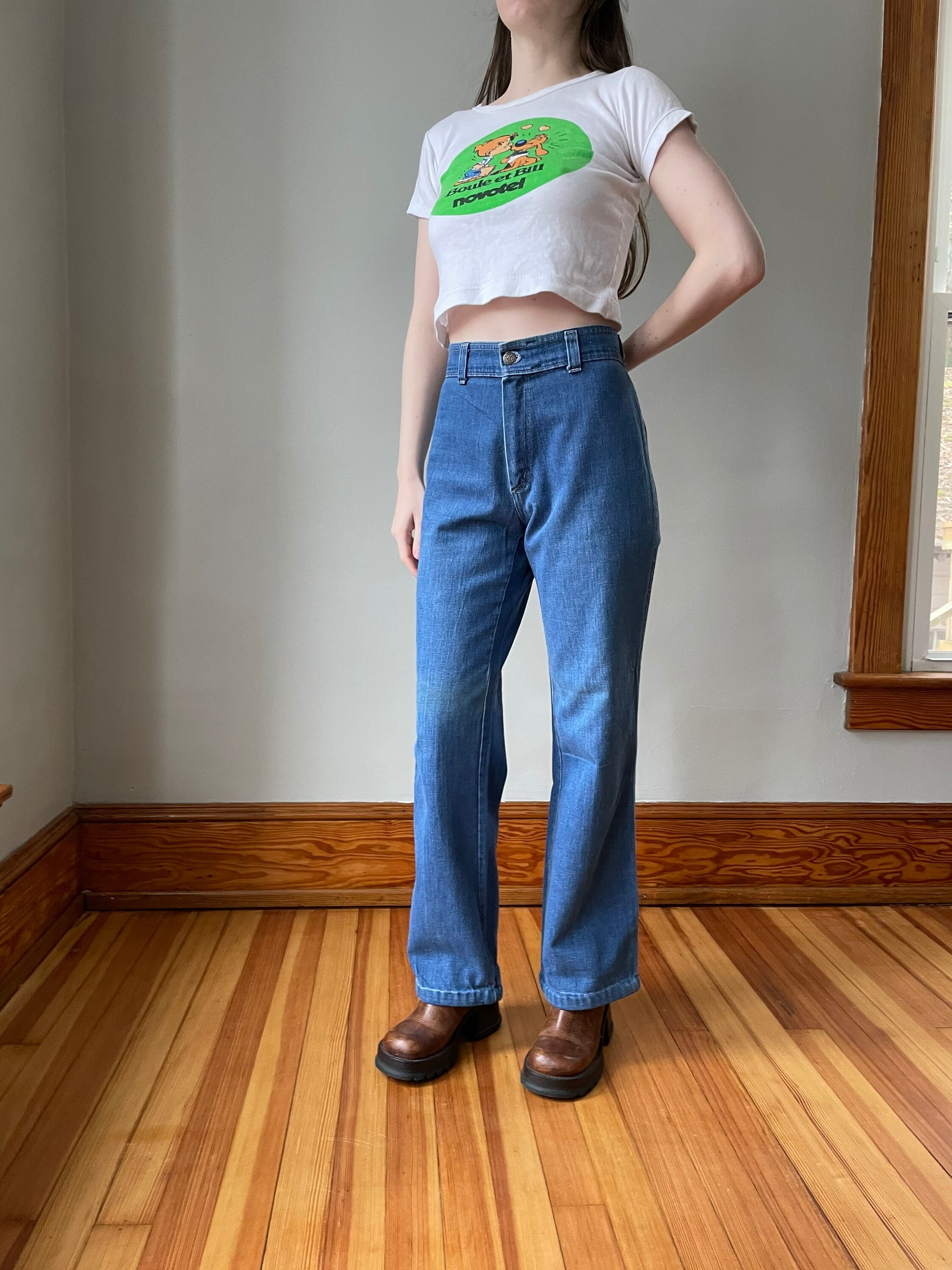 70s Denim Jeans Embroidered Floral Hippie Butt Pocket