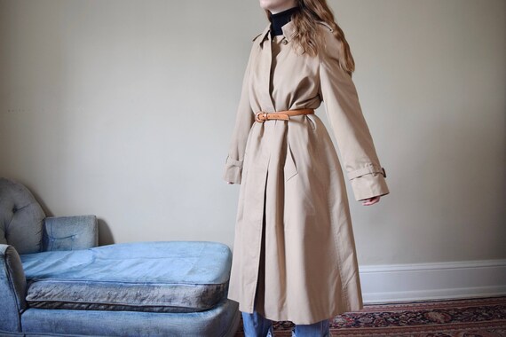 70s Burberry Tweed Gabardine Lined Trench Coat //