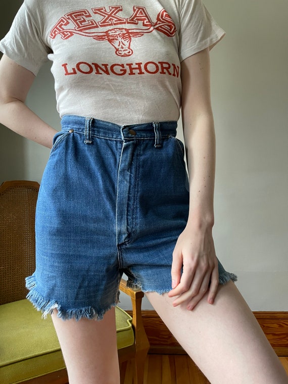 50s 60s Wrangler High Waist Jean Shorts Cut Off J… - image 5