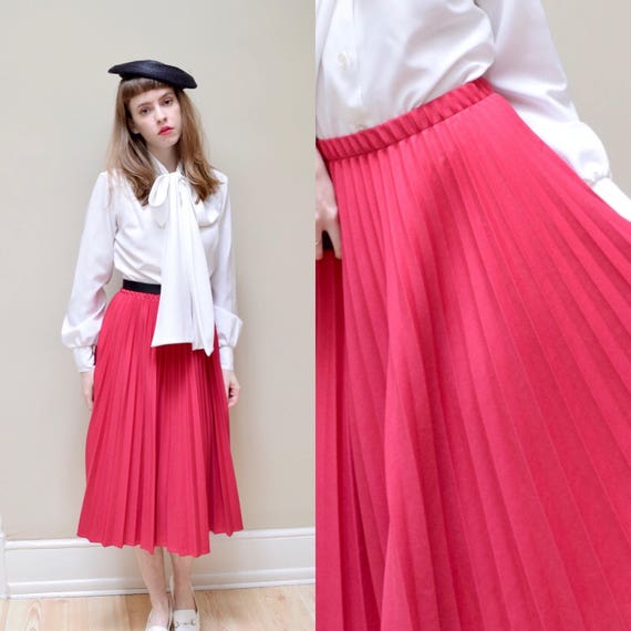 70s Berry Pink Pleated Skirt // Minimal A Line Pr… - image 1