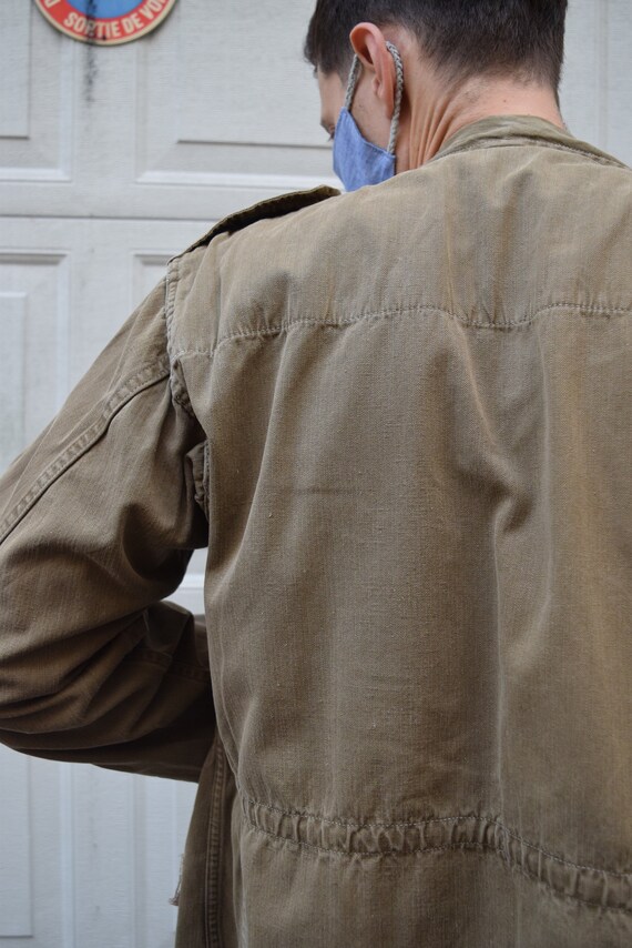 40s French M47 Jacket // Brown Herringbone Cotton… - image 3