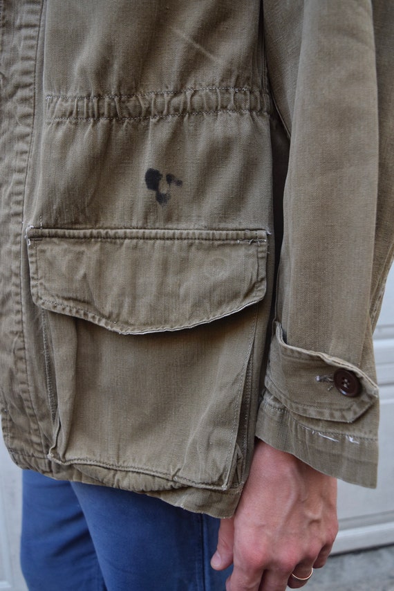40s French M47 Jacket // Brown Herringbone Cotton… - image 4